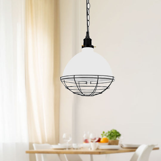Retro Industrial Metal Pendant Light - Bowl Shade 1 Bulb Black/White/Red Indoor Ceiling With Wire