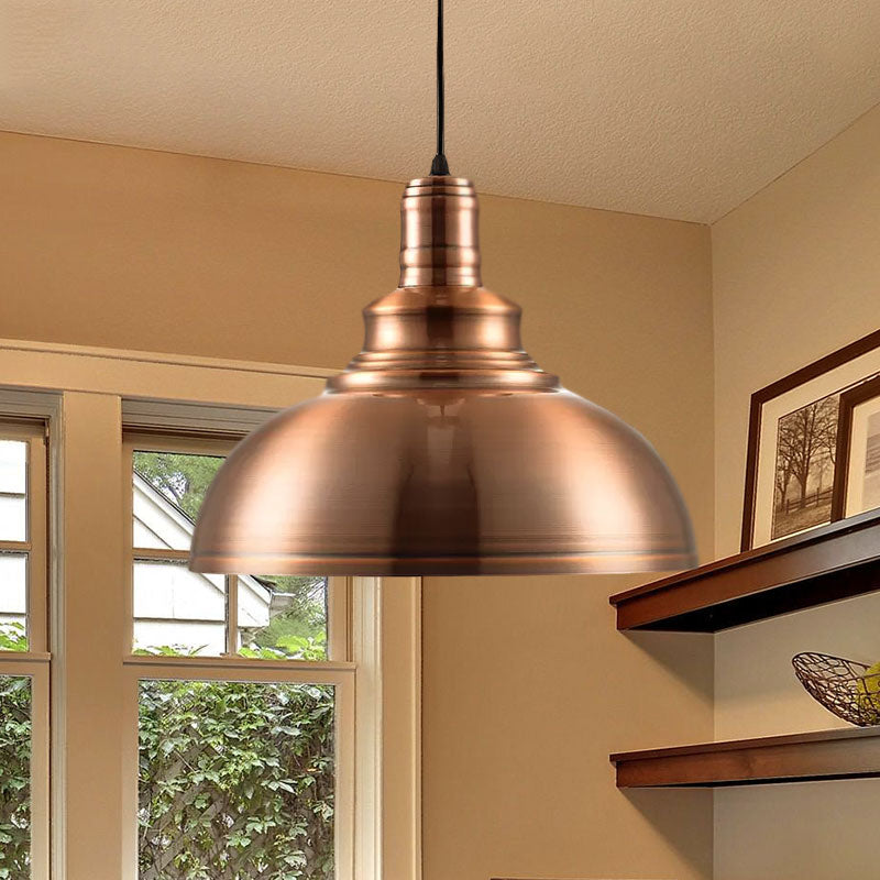 Copper Finish Industrial Style Metal Hanging Light With Adjustable Cord - Bedroom Pendant Lamp