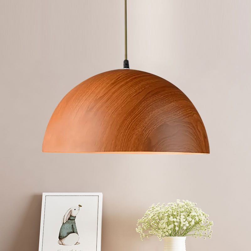 Contemporary Aluminum Domed Pendant Light With Wood Design In Dark Brown/Light Brown - Balcony