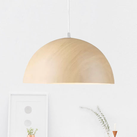 Contemporary Aluminum Domed Pendant Light With Wood Design - Brown Tones