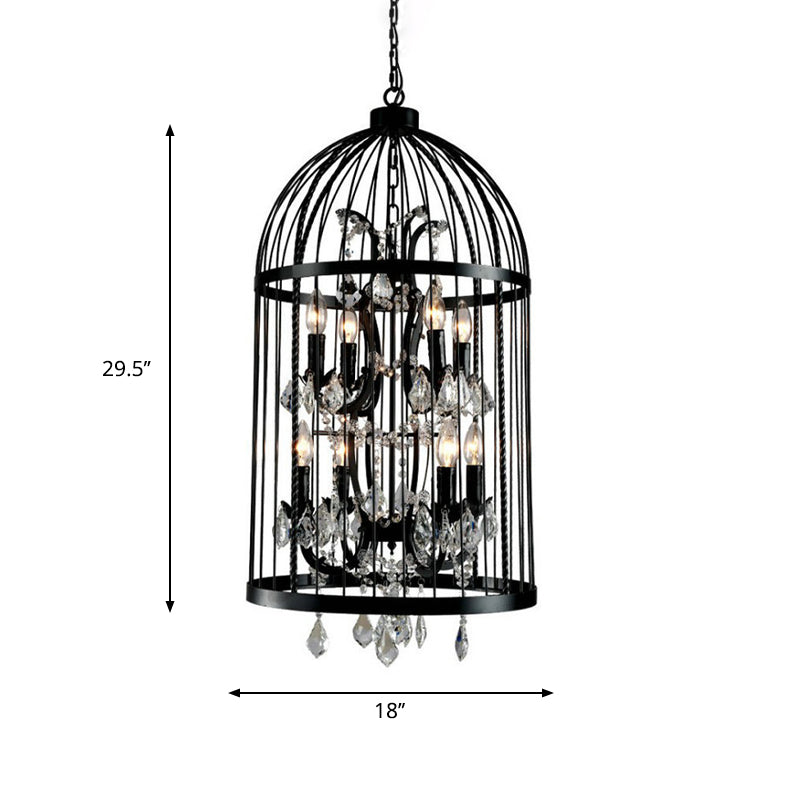 Vintage Industrial Black Metal Pendant Light With Crystal Deco - Multi Birdcage Hanging Design