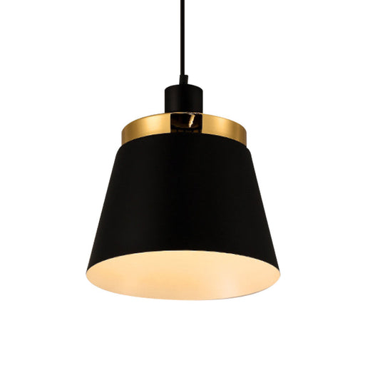 Modern Black Finish Barrel Shade Pendant Lamp - Metallic 1 Light Ceiling Fixture For Bedroom Hanging