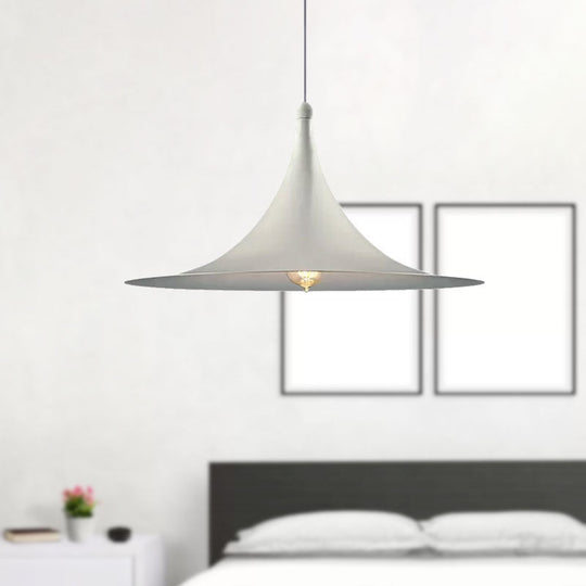 Contemporary Hanging Ceiling Light With Flared Shade - Metallic Pendant Lighting For Bedroom In