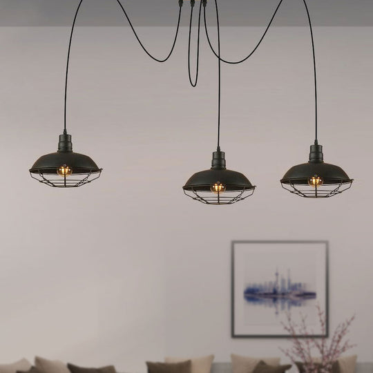 Barn Shade Metal Pendant Light - Industrial Style 3 Lights Kitchen Ceiling Fixture Wire Frame Swag