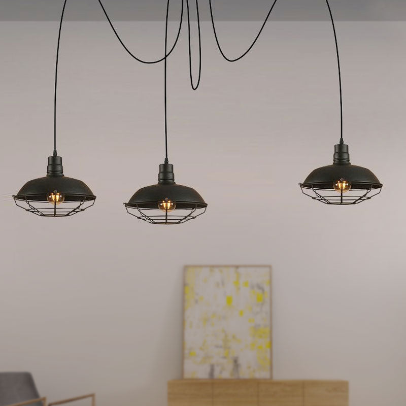Barn Shade Metal Pendant Light - Industrial Style 3 Lights Kitchen Ceiling Fixture Wire Frame Swag