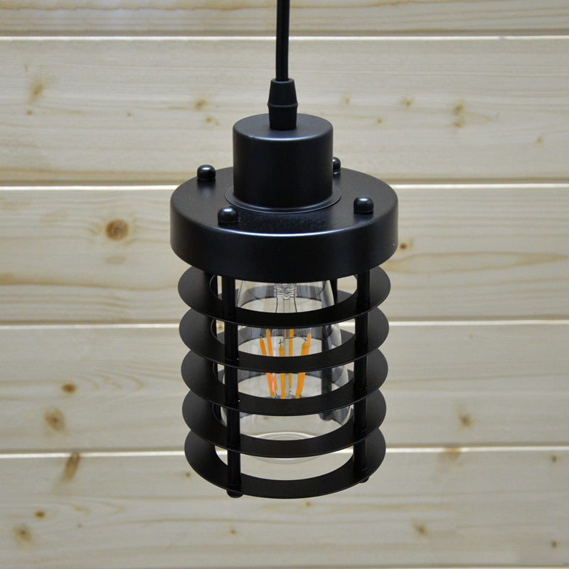 Industrial Pendant Light With Metallic Cage Shade - Matte Black/Rust Ideal For Table Lighting