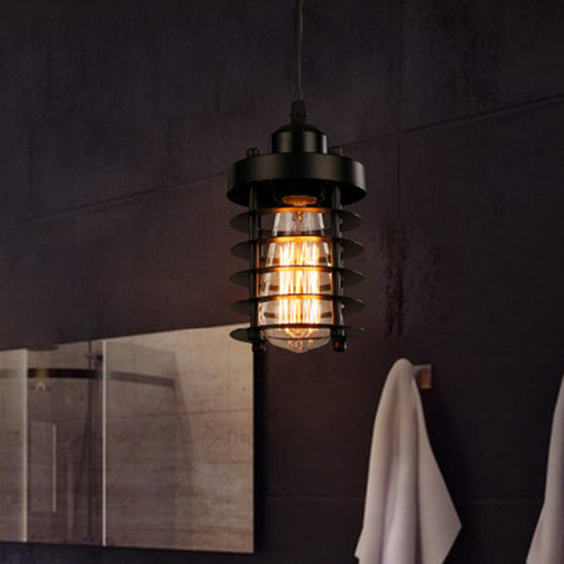 Industrial Pendant Light With Metallic Cage Shade - Matte Black/Rust Ideal For Table Lighting