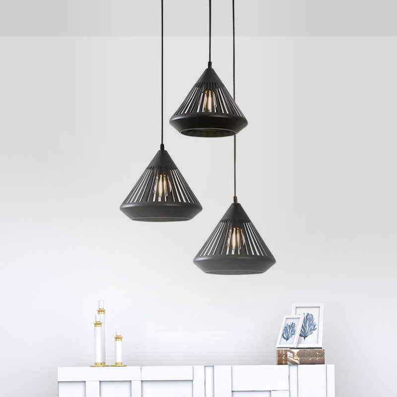 Modern Black Conical Pendant Light With 3 Suspension Lights For Dining Room