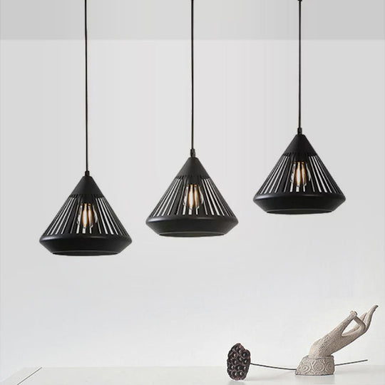 Modern Black Conical Pendant Light With 3 Suspension Lights For Dining Room