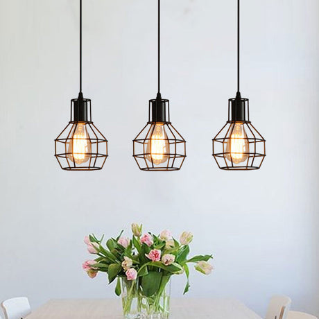Industrial Matte Black Pendant Lighting With Globe Shade - 3 Head Dining Room Ceiling Hanging Light