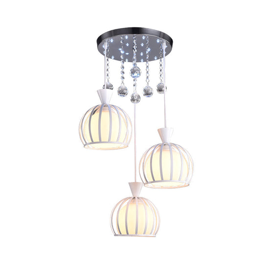 Retro Domed Cage Pendant Light With Clear Crystal Ball Deco - Stylish Metal Hanging Lamp (3 Lights)