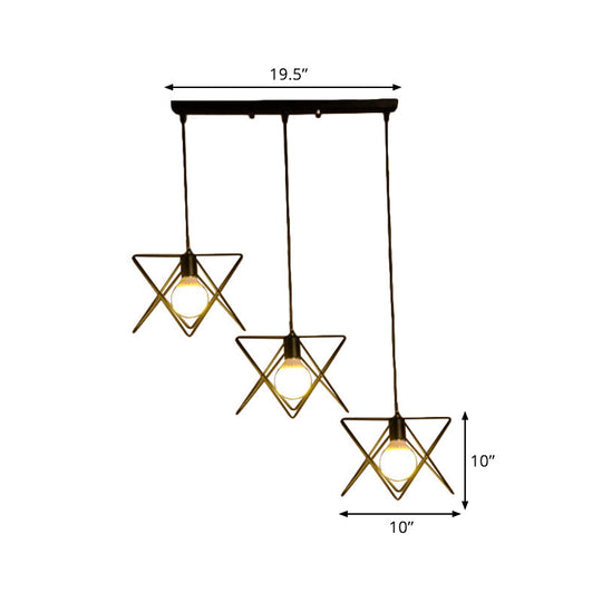 Geometric Pendant Light - Modern Industrial Style Iron Fixture With 3 Heads Black Wire Frame