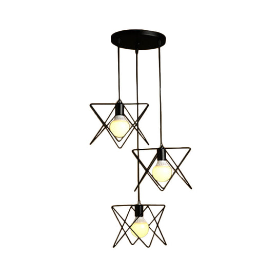 Geometric Pendant Light - Modern Industrial Style Iron Fixture With 3 Heads Black Wire Frame