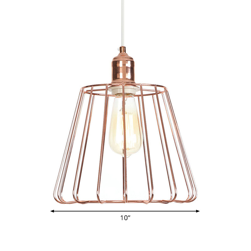 Rose Gold Tapered Pendant Lighting - Modern 1 Light Ceiling Drop With Metal Cage