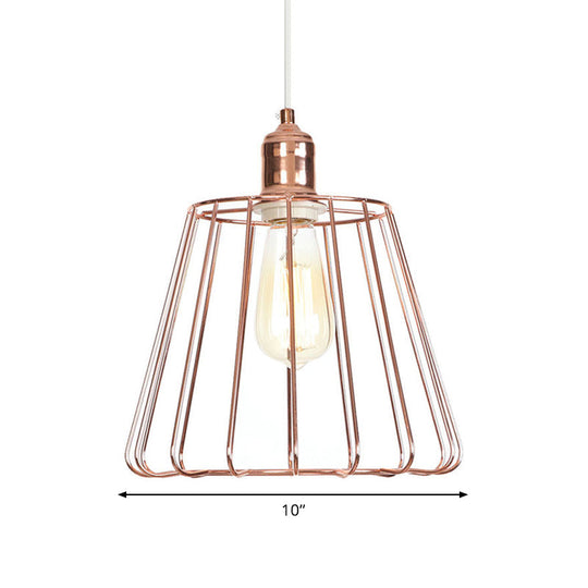 Rose Gold Tapered Pendant Lighting - Modern 1 Light Ceiling Drop With Metal Cage