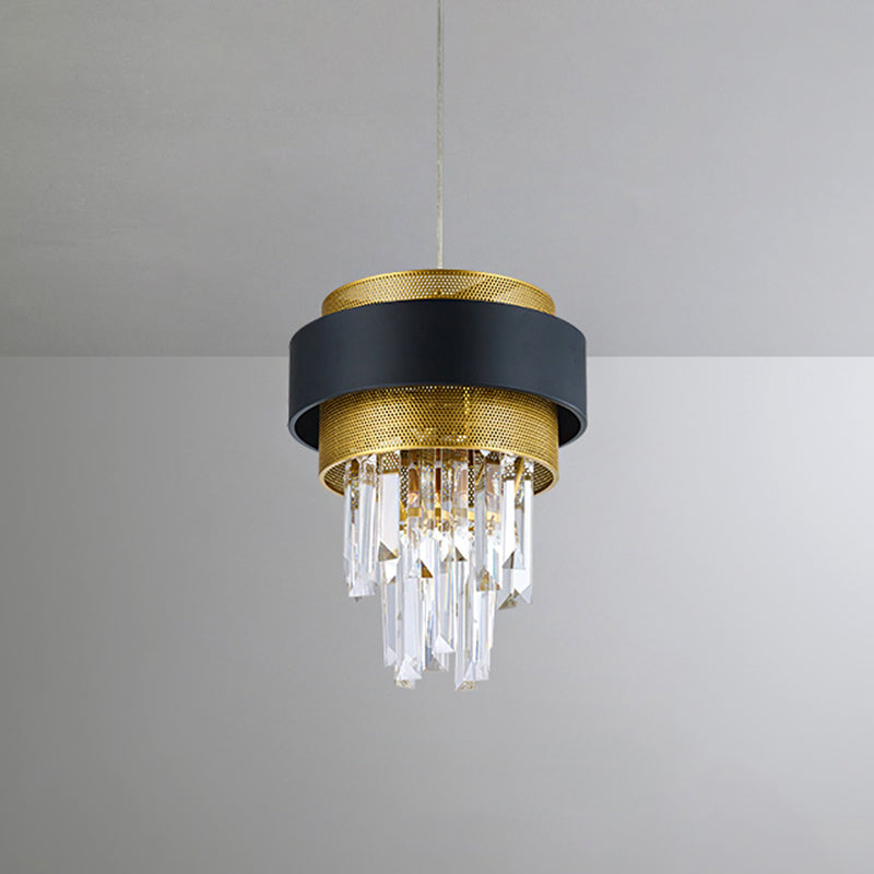 Modern Taper Great Room Down Mini Pendant With Crystal Prisms Black And Gold Finish - 1 Bulb