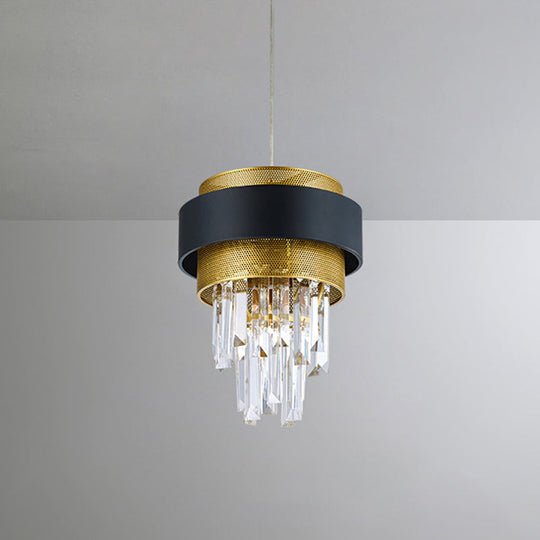 Modern Taper Great Room Down Mini Pendant With Crystal Prisms Black And Gold Finish - 1 Bulb