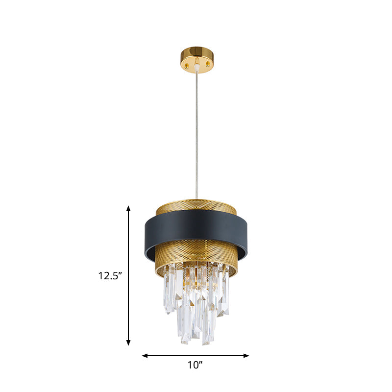 Modern Taper Great Room Down Mini Pendant With Crystal Prisms Black And Gold Finish - 1 Bulb