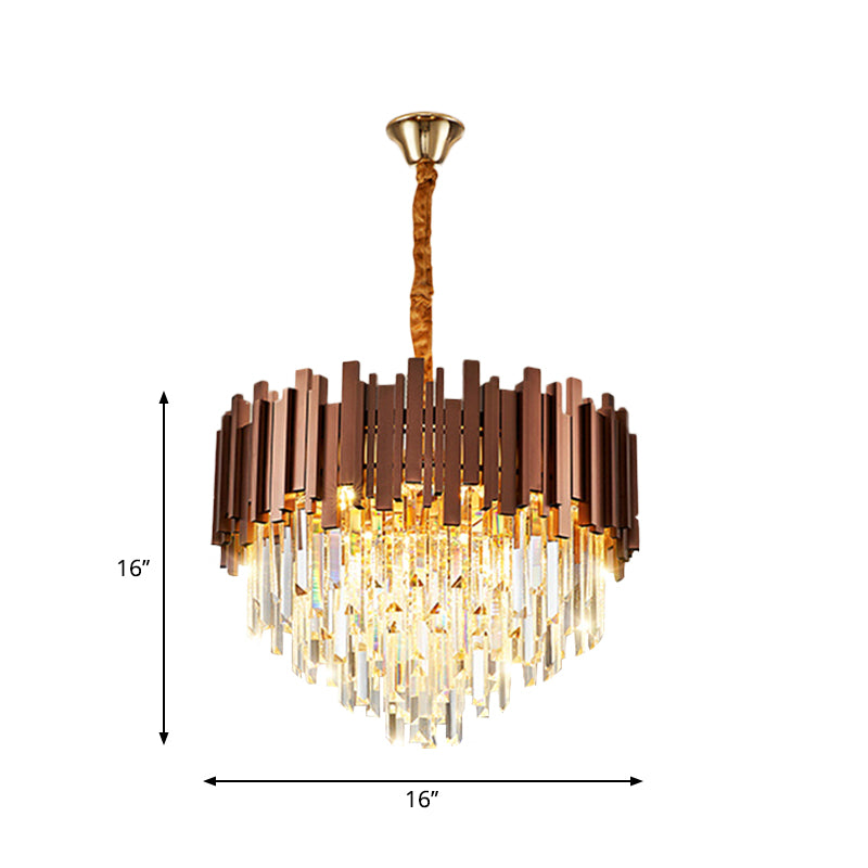 Contemporary Copper Finish Chandelier With Clear Crystal Draping And 4 Bulbs - Pendant Suspension