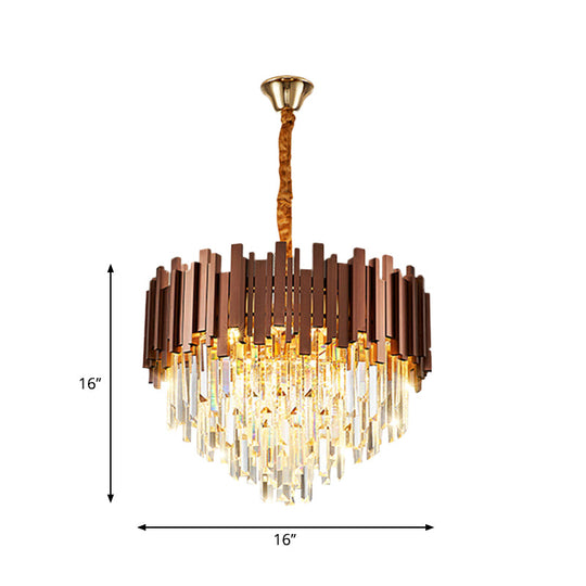 Contemporary Copper Finish Chandelier With Clear Crystal Draping And 4 Bulbs - Pendant Suspension