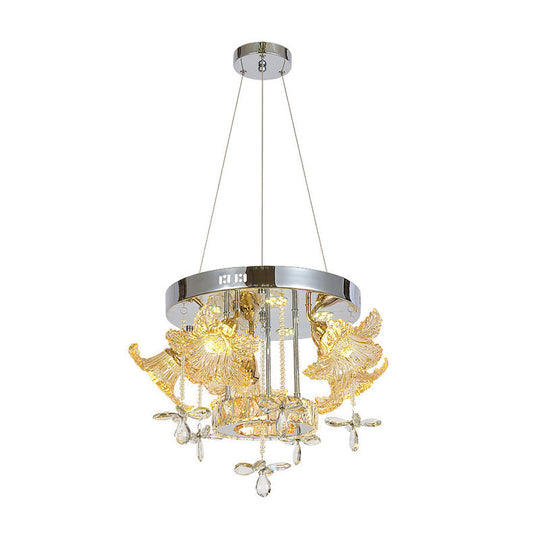 Modern Led Crystal Chandelier Lamp For Dining Room - Amber Flower Pendant Lighting