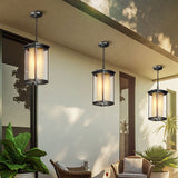 Black Outdoor Pendant Light With Double Glass Shade - Industrial Rectangle Design For Courtyard