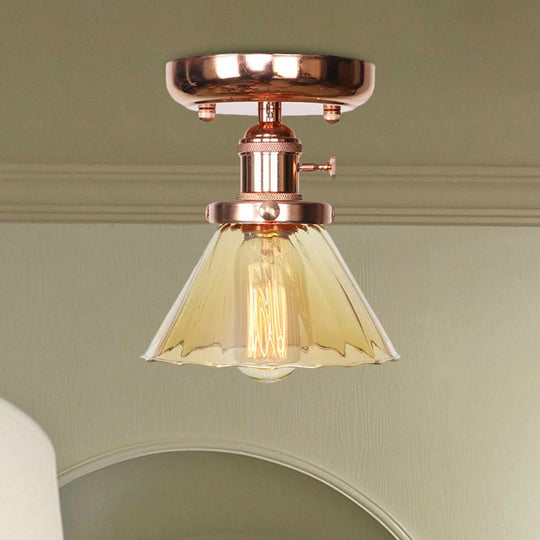 Semi Flush Mount Industrial Ceiling Light Fixture With Globe/Wide Flare/Diamond Design And