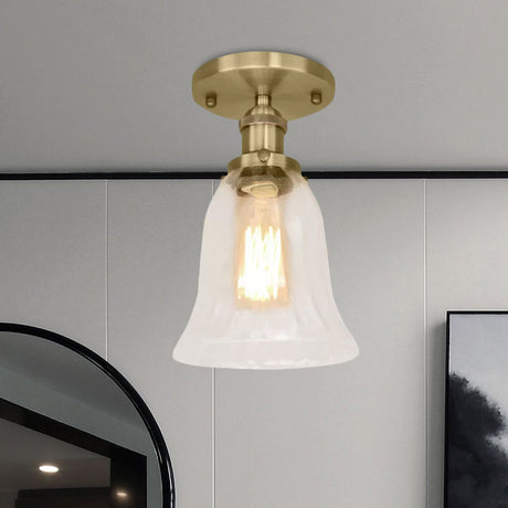 Industrial Flared Glass Semi Flush Mount Light With Clear Bulb In Black/Bronze/Copper