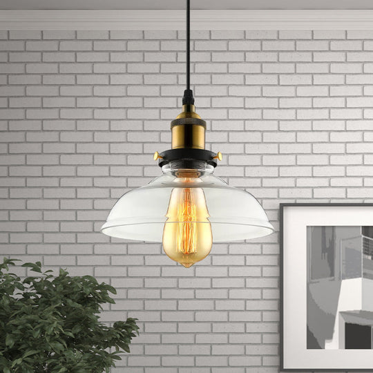 Barn Pendant Light - Industrial 1-Light Prismatic Glass Hanging Lamp In Clear (8’/10’/12’ Wide)