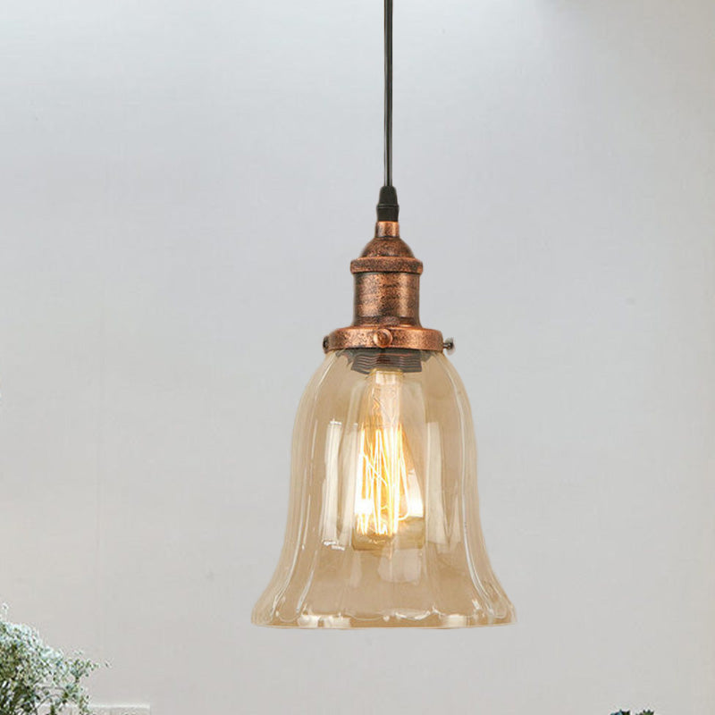 Industrial Clear Glass Bell Pendant Light With Bronze/Antique Brass/Copper Finish - Indoor Hanging