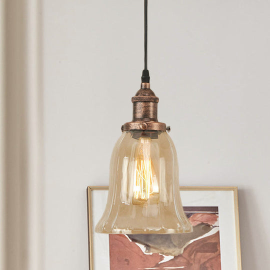 Industrial Clear Glass Bell Pendant Light With Bronze/Antique Brass/Copper Finish - Indoor Hanging