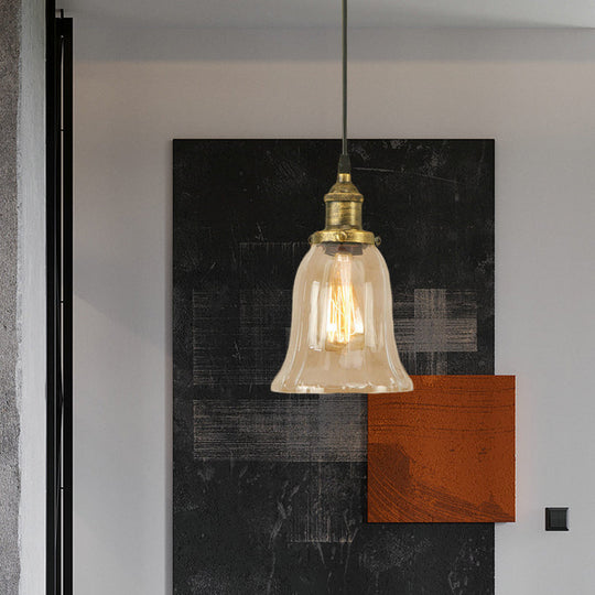 Industrial Clear Glass Bell Pendant Light With Bronze/Antique Brass/Copper Finish - Indoor Hanging
