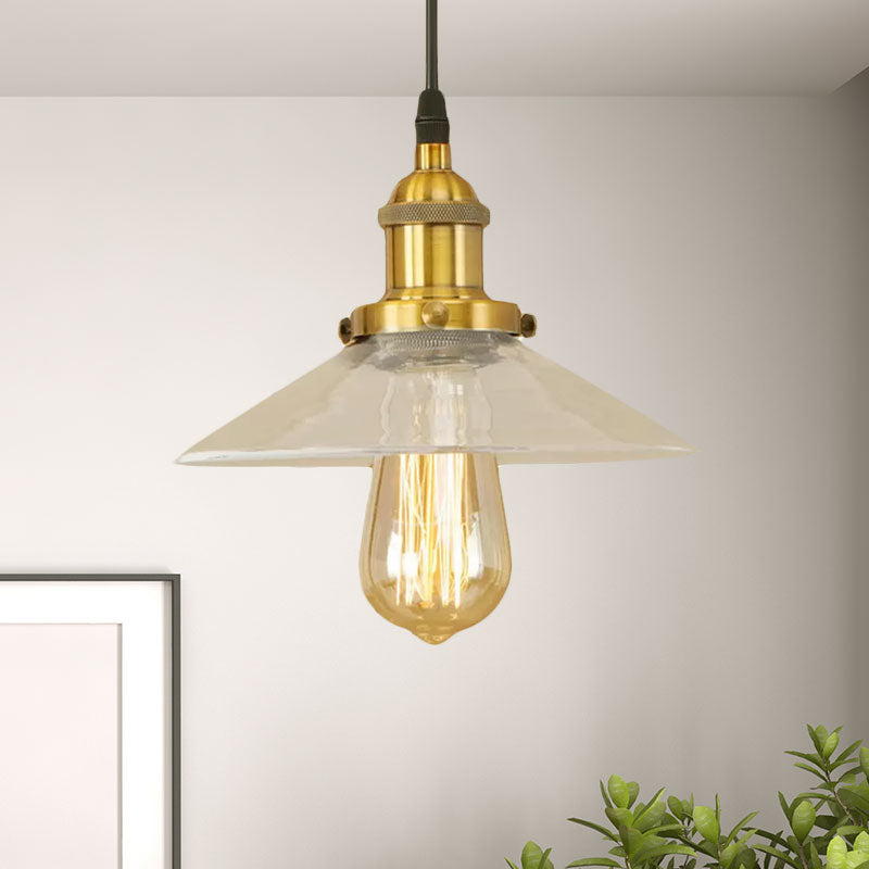 Industrial Clear Glass Pendant Lamp With Cone Shade - Black/Rust/Copper Finish Living Room Hanging