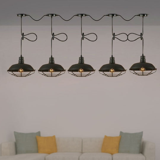 Industrial Barn Metal Pendant Light With Wire Cage - 3/5 Lights In Black Finish For Kitchen