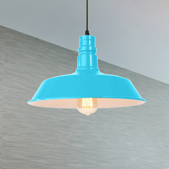 Retro Style Metal Barn Shade Hanging Lamp - 1 Bulb Ceiling Pendant In Pink/Yellow Multiple Diameter