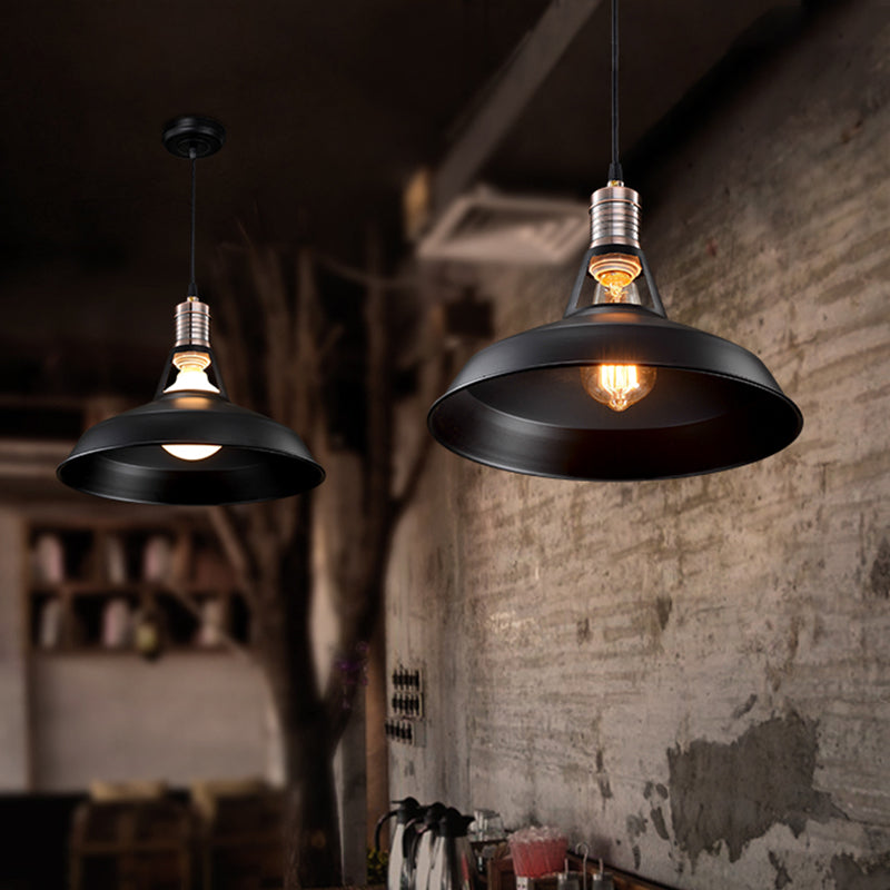 Rustic Barn Pendant Light - Vintage Style 1-Bulb Suspension Lamp In Black/White 10.5/12/15 Inch