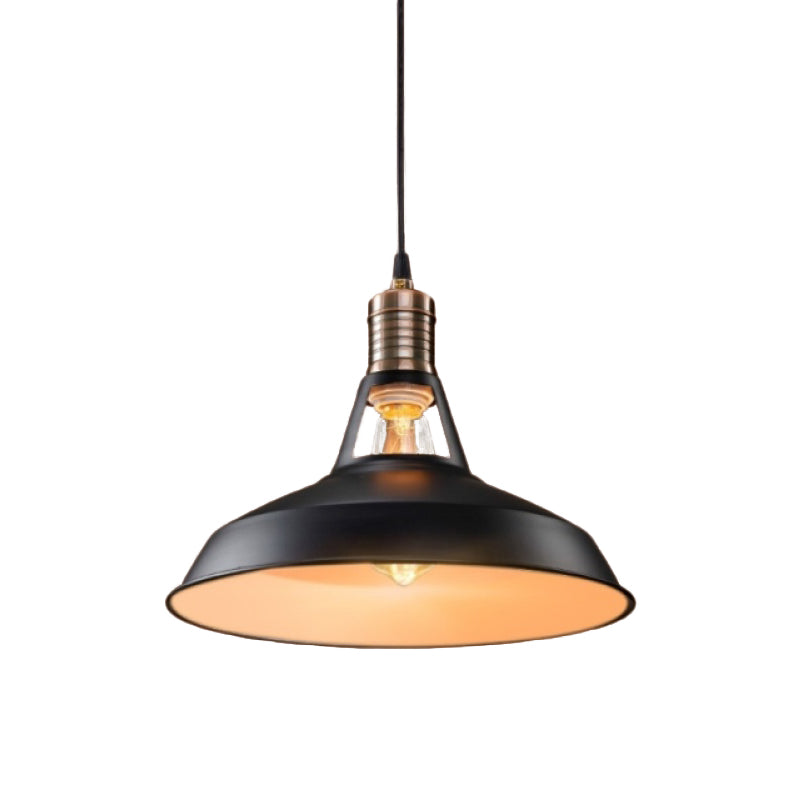 Vintage Barn Pendant Light - Metallic Black/White 1 Bulb Suspension 10.5/12/15 Inch Width