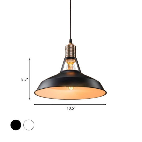 Rustic Barn Pendant Light - Vintage Style 1-Bulb Suspension Lamp In Black/White 10.5/12/15 Inch