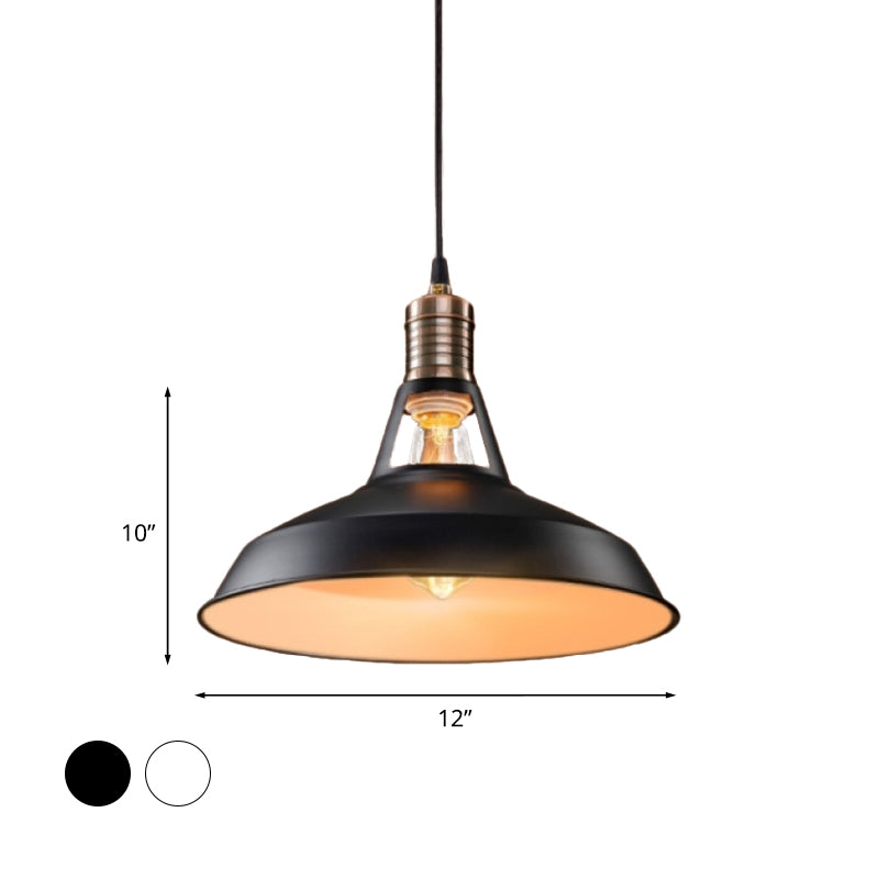 Vintage Barn Pendant Light - Metallic Black/White 1 Bulb Suspension 10.5/12/15 Inch Width