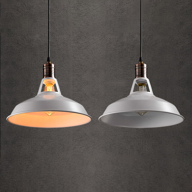 Vintage Barn Pendant Light - Metallic Black/White 1 Bulb Suspension 10.5/12/15 Inch Width