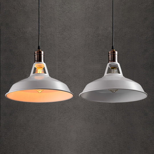 Vintage Barn Pendant Light - Metallic Black/White 1 Bulb Suspension 10.5/12/15 Inch Width