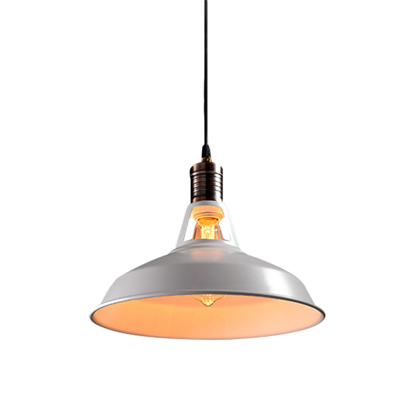 Vintage Barn Pendant Light - Metallic Black/White 1 Bulb Suspension 10.5/12/15 Inch Width