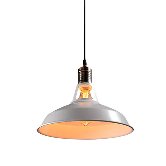 Vintage Barn Pendant Light - Metallic Black/White 1 Bulb Suspension 10.5/12/15 Inch Width