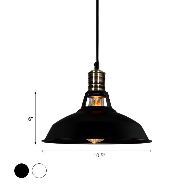 1-Head Barn Pendant Lighting - Industrial Black/White Metallic Suspension Light 10.5/12/15 Inch Dia
