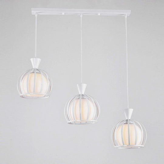 Metal Dome Cage Pendant With Milk Glass Shade - Retro Style 3-Bulb Hanging Light Indoor Black/White