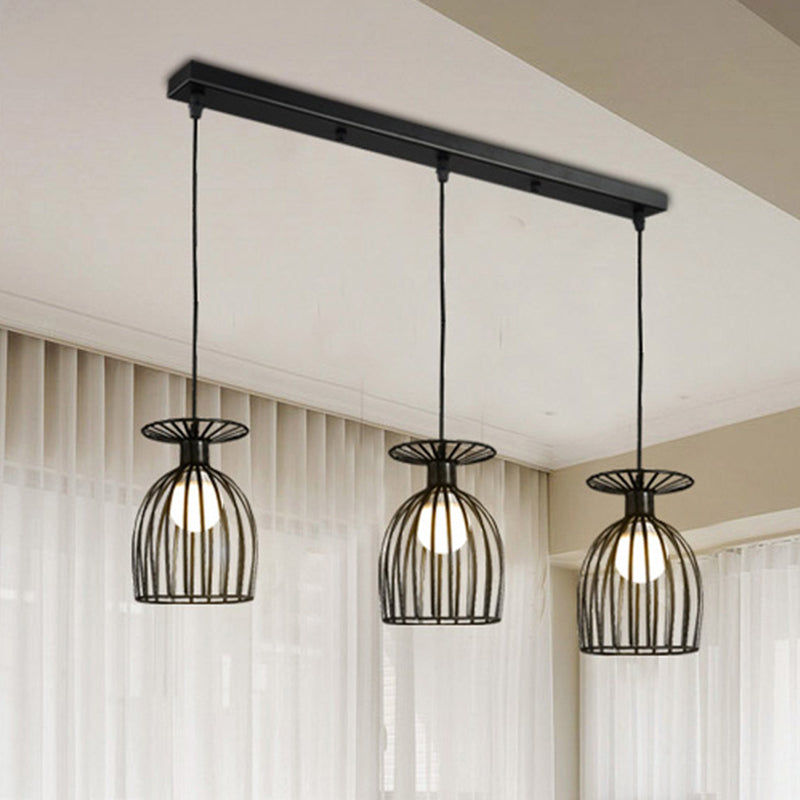 Cage Shade Pendant Light Fixture - Wine Glass & Metal Industrial Ceiling For Dining Room