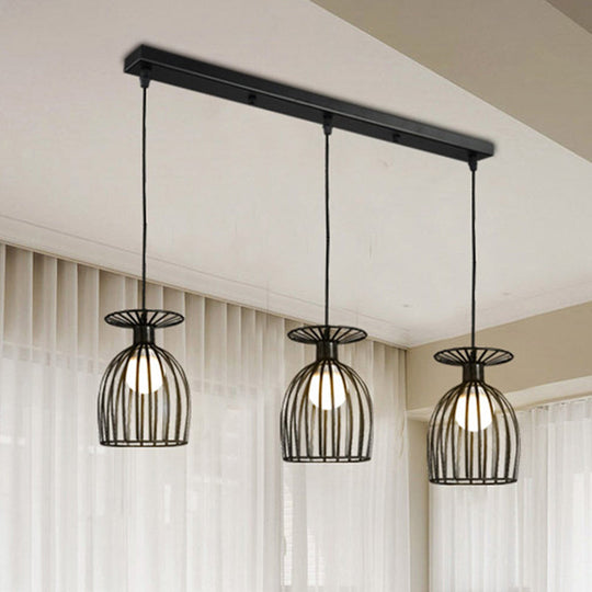 Cage Shade Pendant Light Fixture - Wine Glass & Metal Industrial Ceiling For Dining Room