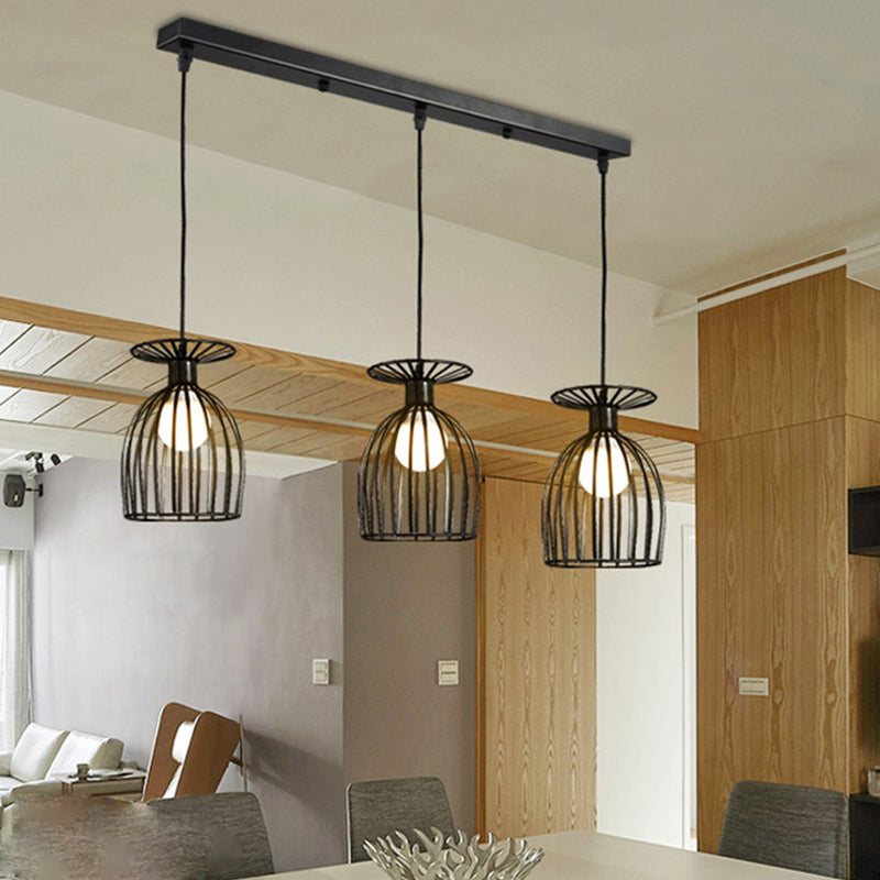 Cage Shade Pendant Light Fixture - Wine Glass & Metal Industrial Ceiling For Dining Room