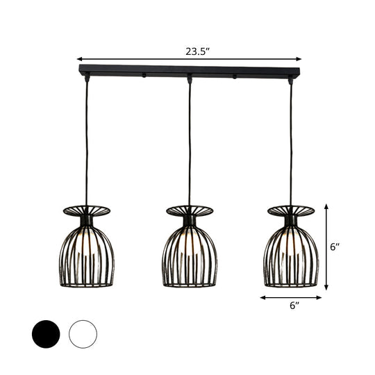 Cage Shade Pendant Light Fixture - Wine Glass & Metal Industrial Ceiling For Dining Room