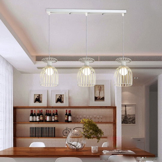 Cage Shade Pendant Light Fixture - Wine Glass & Metal Industrial Ceiling For Dining Room